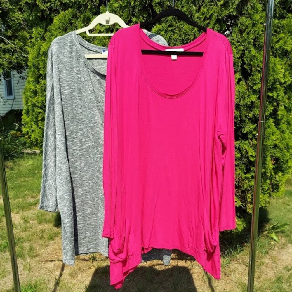 LOT OF 2 Sejour Womens Loose Comfy and Stretchy Gray and Pink Tops Plus Size 3X